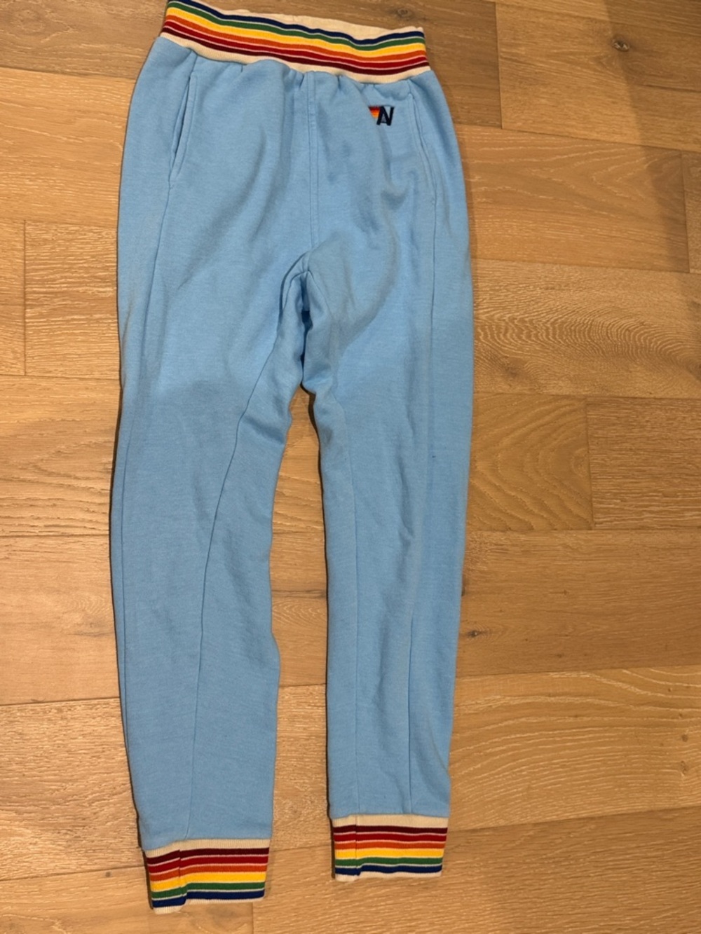 Aviator Nation Light Blue Jogger Pants with Rainbow Trim